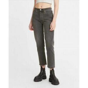 Levi's 501 Black Jeans Denim Stretch High-Rise Raw Hem Skinny Button Fly Size 28